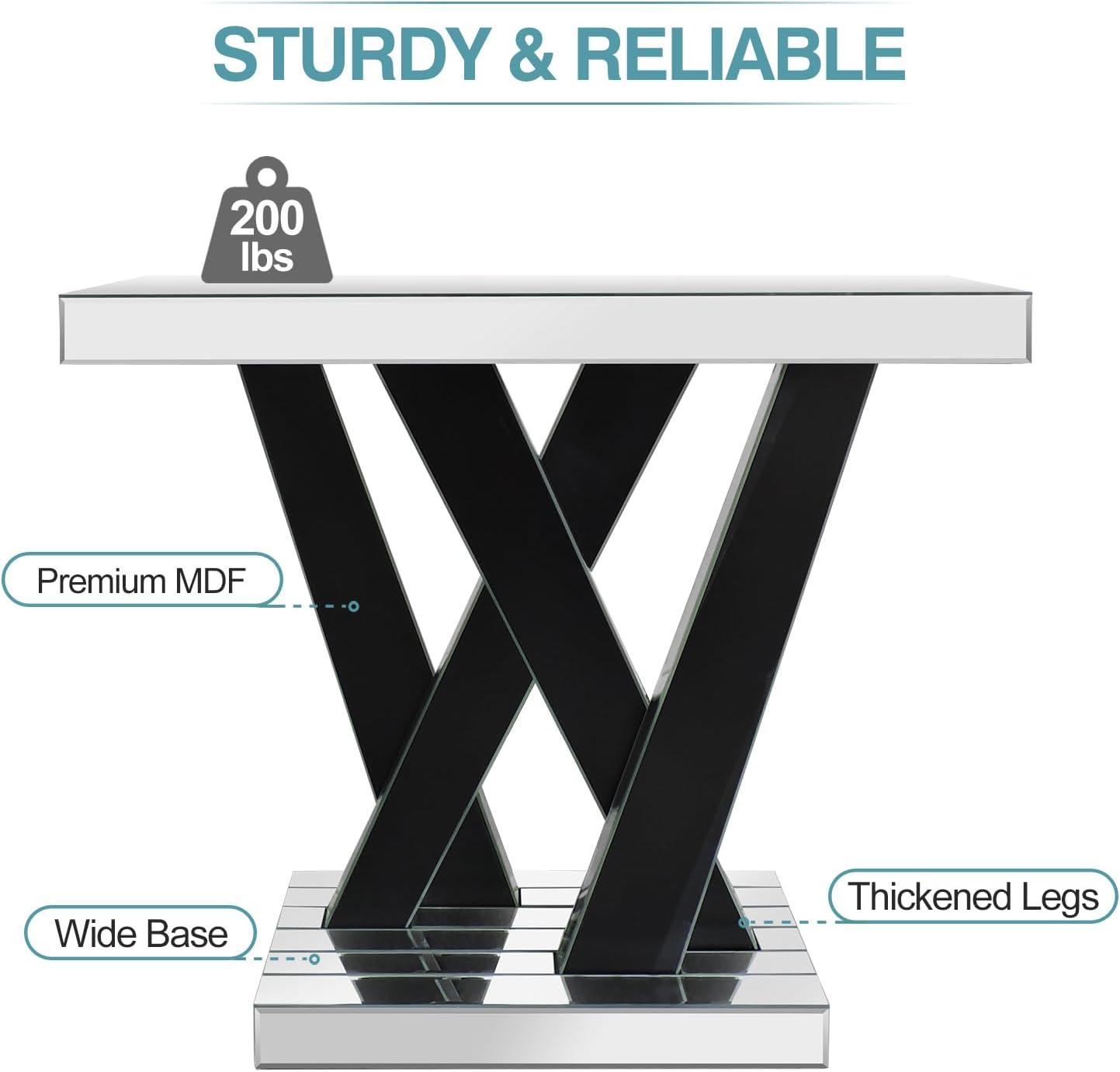 Modern Entryway Console Table With Crushed Diamond Inlay, 35" Silver Mirrored Glass Hallway Table For Entryway, Glam Decorative Sofa Tables For Living Room