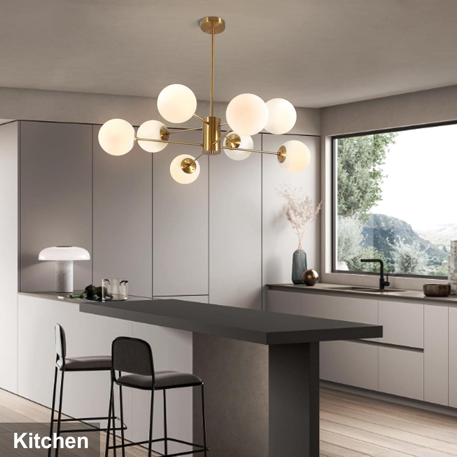 KCO Lighting 8-Light Glass Sputnik Chandelier Light Modern Gold Chandeliers Pendant Light Fixture Vintage Globe Ball Ceiling Flush Mount Light Fixture Kitchen Island