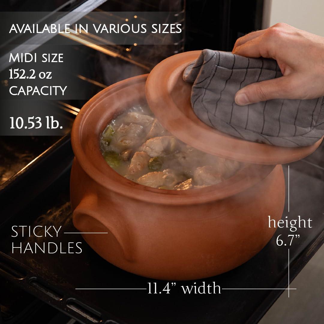 Hakan Hakan Suphan Handmade 4.7-Quart Midi Clay Cooking Pot with Lid, Unglazed