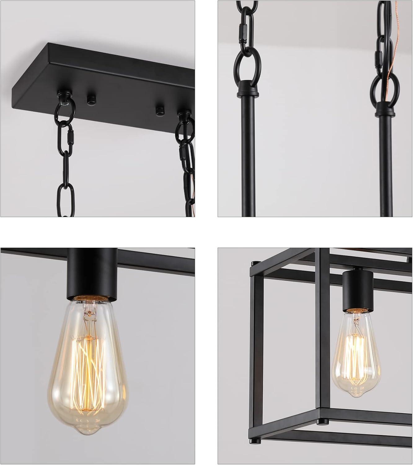 Black Metal 4-Light Cage Kitchen Island Pendant