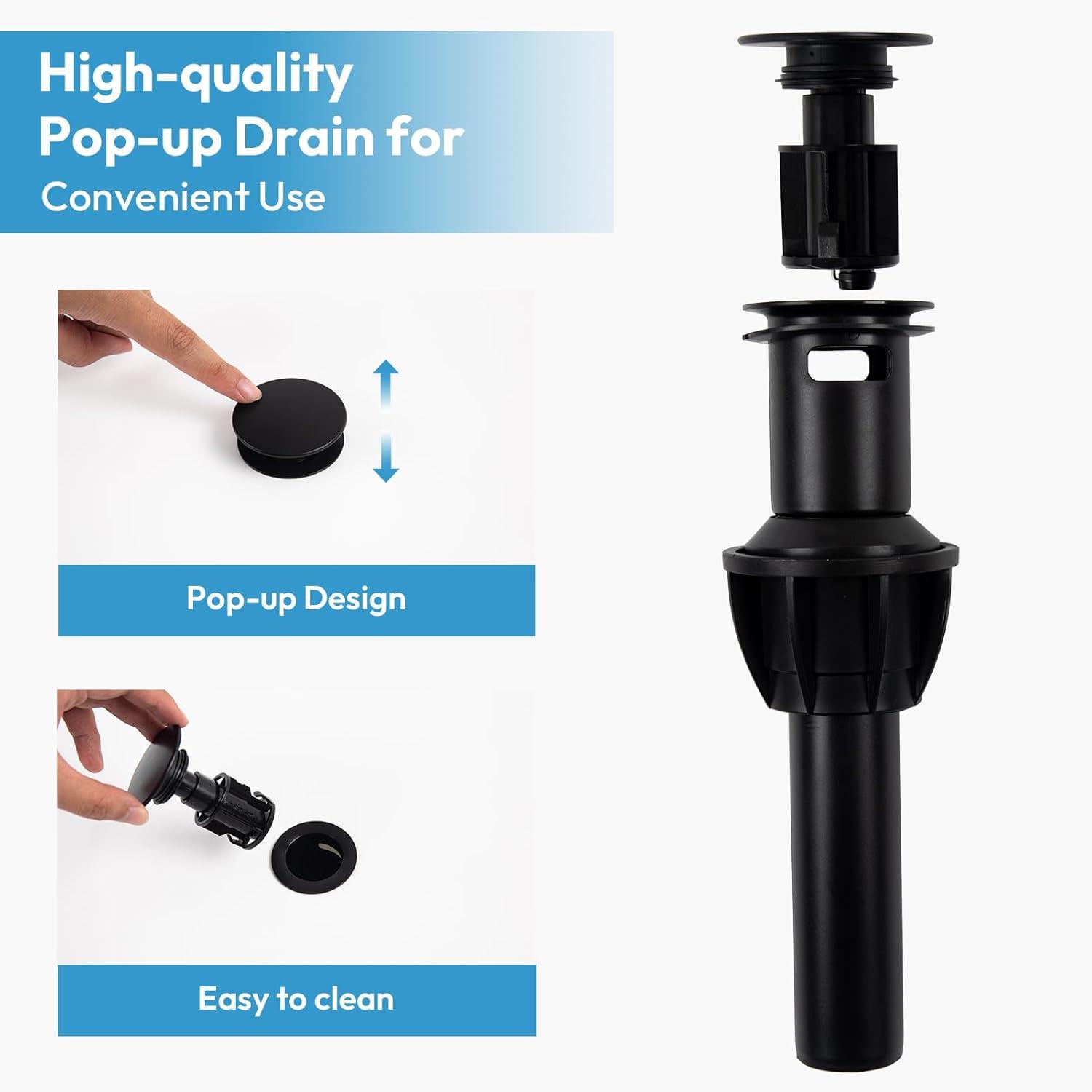 Matt Black Bathroom Sink Faucet 4 inch Bathroom Faucets for Sink 2-Handle Faucet with Pop-up Drain Vanity Faucet Modern