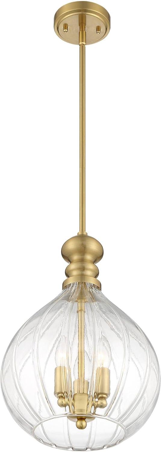 Possini Euro Design Houten Soft Gold Mini Pendant Chandelier 11 1/2" Wide Modern Fluted Clear Glass 3-Light Fixture for Dining Room Kitchen Island