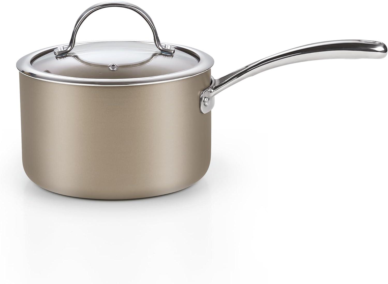 3 Quarts Non-Stick Hard-Anodized Aluminum Saucepan