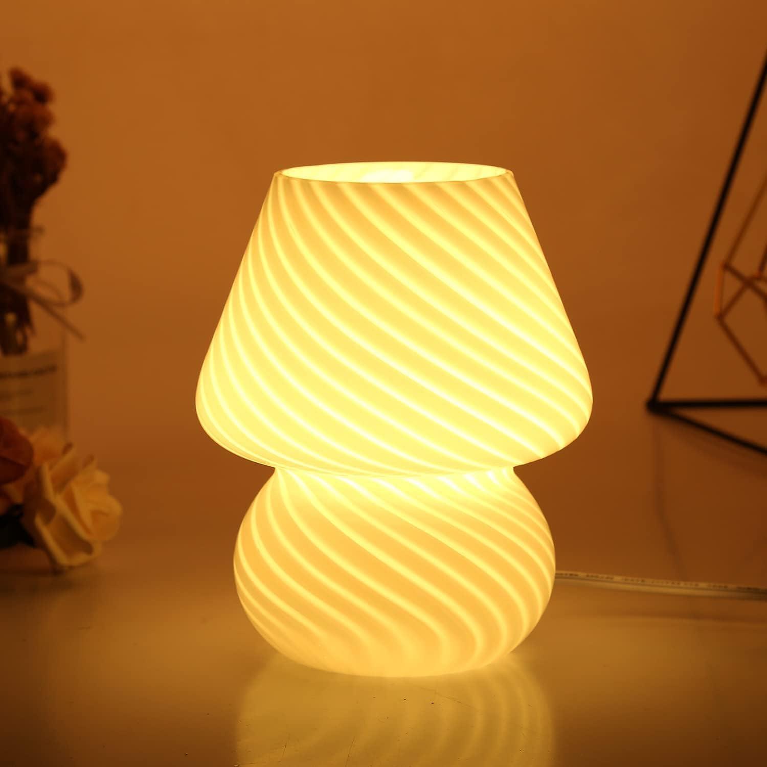 Small Beige Glass Mushroom Table Lamp