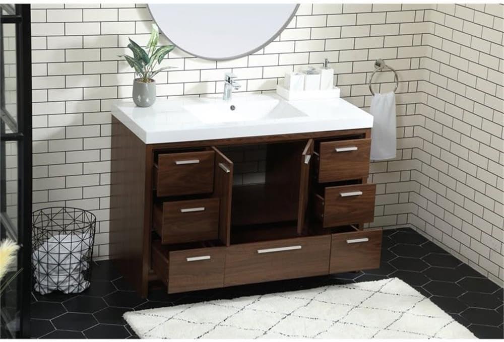 Elegant Decor Wyatt 48" Aluminum Alloy and MDF Single Bathroom Vanity in Walnut