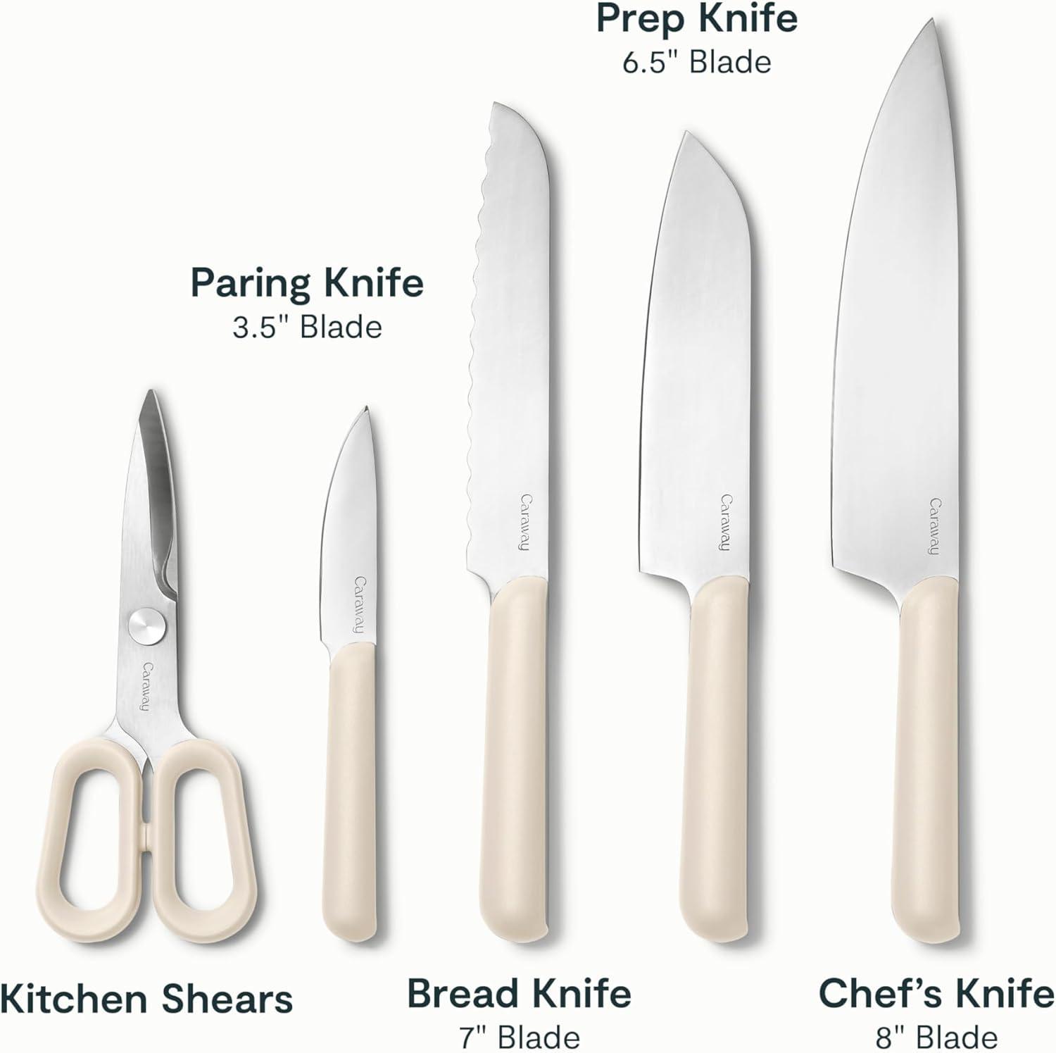 Cream 14-Piece German Steel Knife and Birch Utensil Set