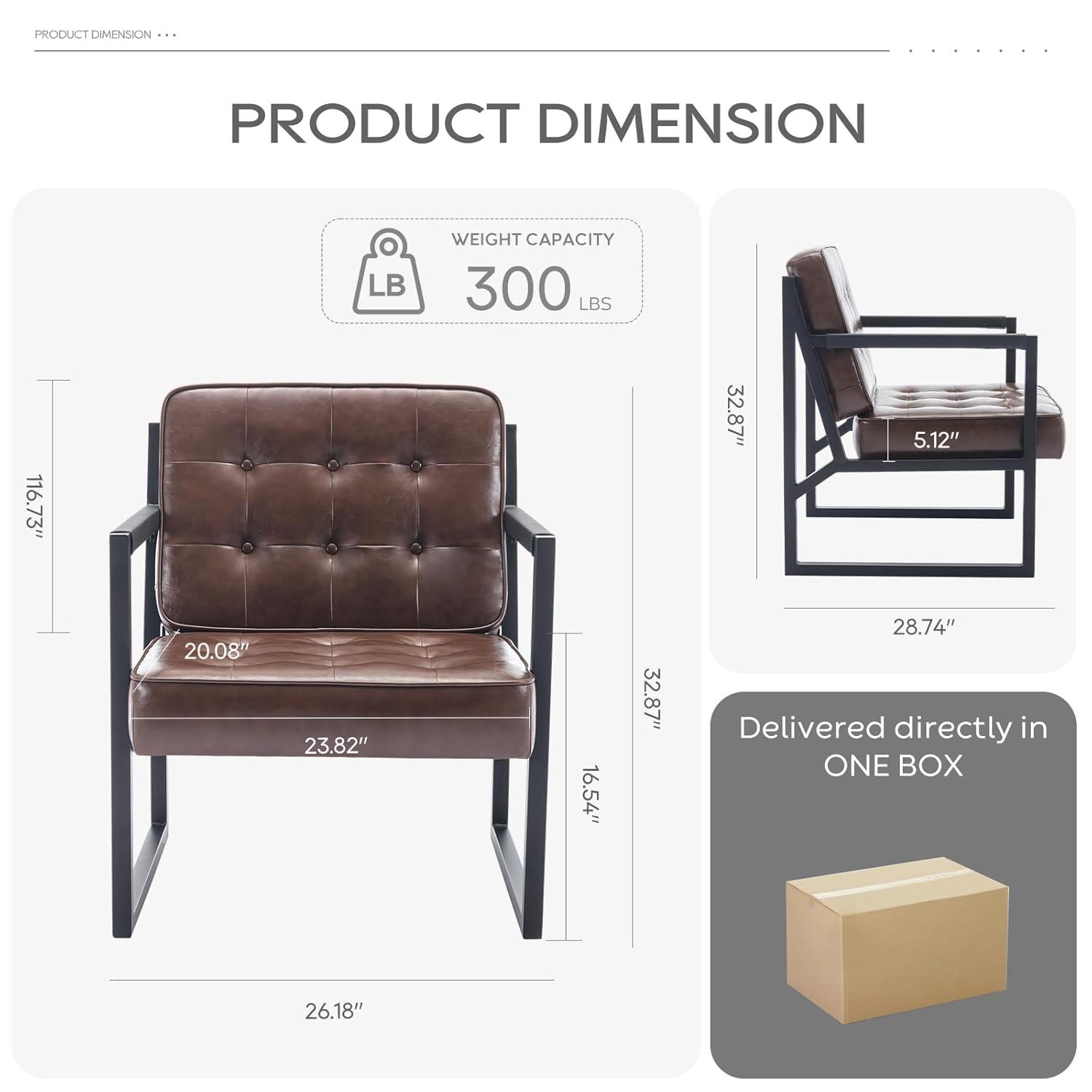 COLAMY Mid Century Modern Accent Chair, Comfy Living Room Chairs, Brown Leather Accent Chair, Faux Leather Reception Armchair with Metal Legs for Living Room Bedroom Reception Waiting Room, Brown