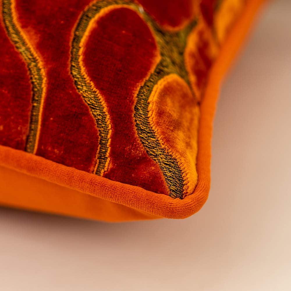 Orange Velvet Wavy Pattern Square Pillow Cover, 20 x 20 Inch