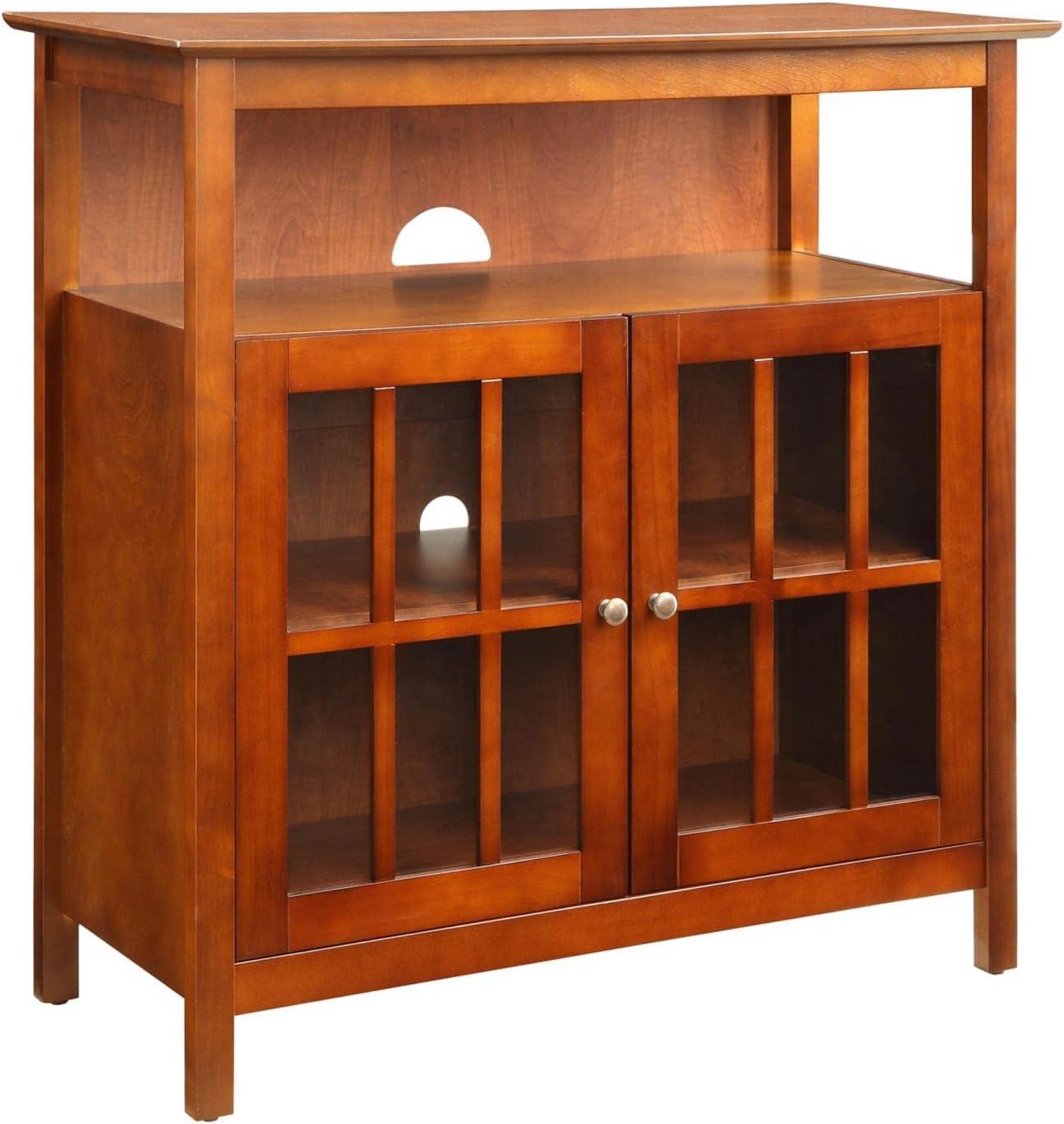 Cherry Wood Highboy TV Stand with Cabinets