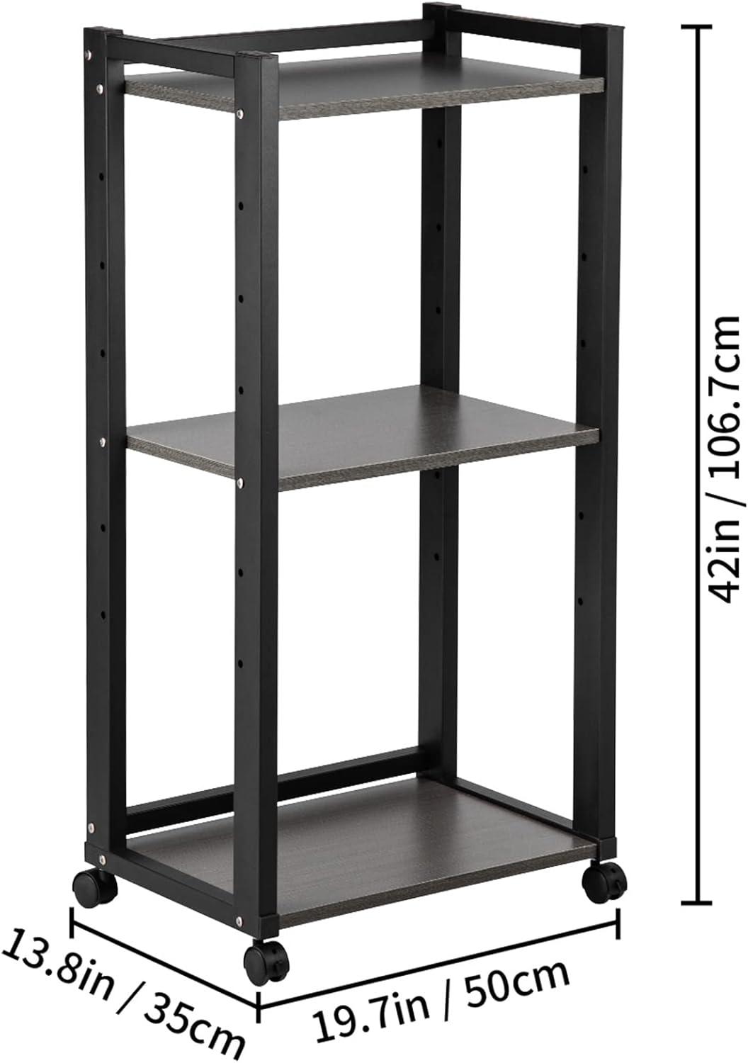 VEVOR Printer Shelf, 3-Tier Mobile Printer Stand, Adjustable Storage Shelf Rack on Lockable Wheels, Large Tall Printer Table for Home Office Small Spaces Organization, Black