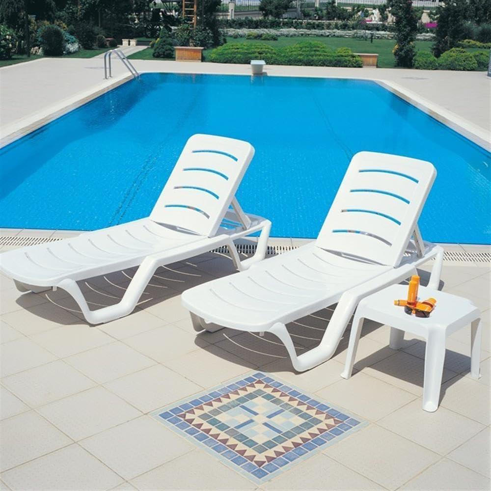 White Resin and Rubber Square Outdoor Side Table Set