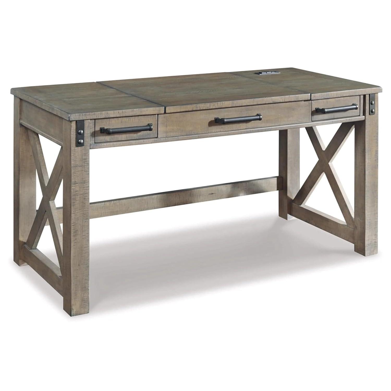 Aldwin Home Office Lift Top Writing and Computer Desk Black/Gray - Signature Design by Ashley: 60" Adjustable, with USB Charging Station