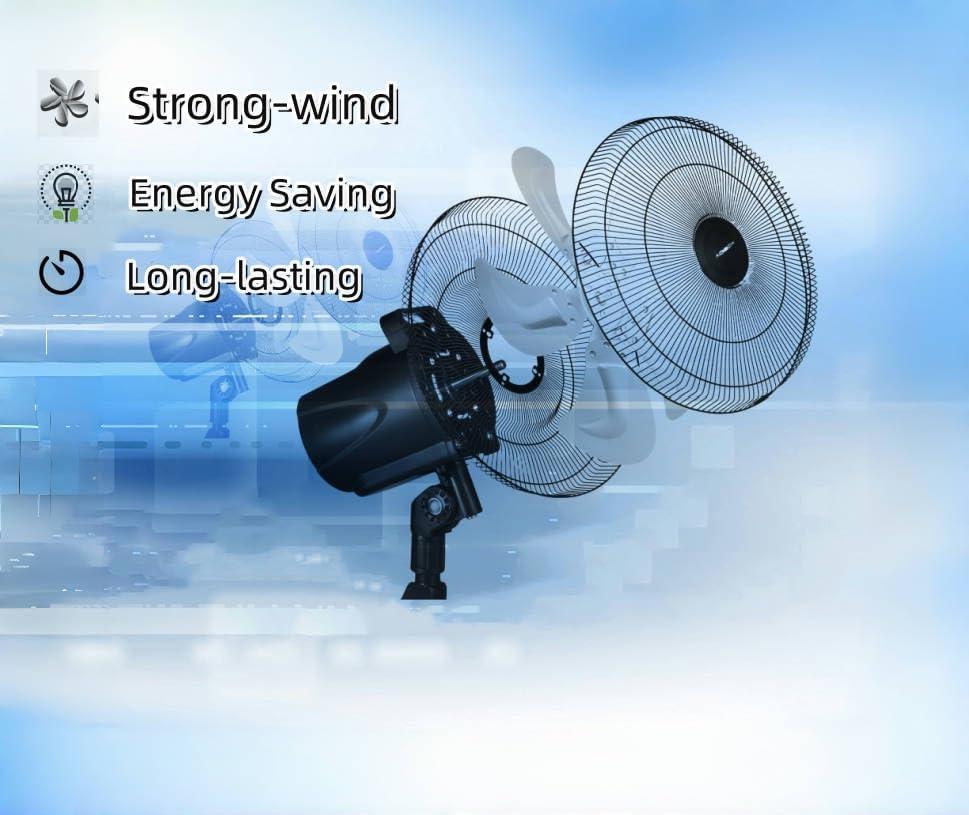 18-inch Black Metal Wall Mounted Fan with 5-Speed Settings