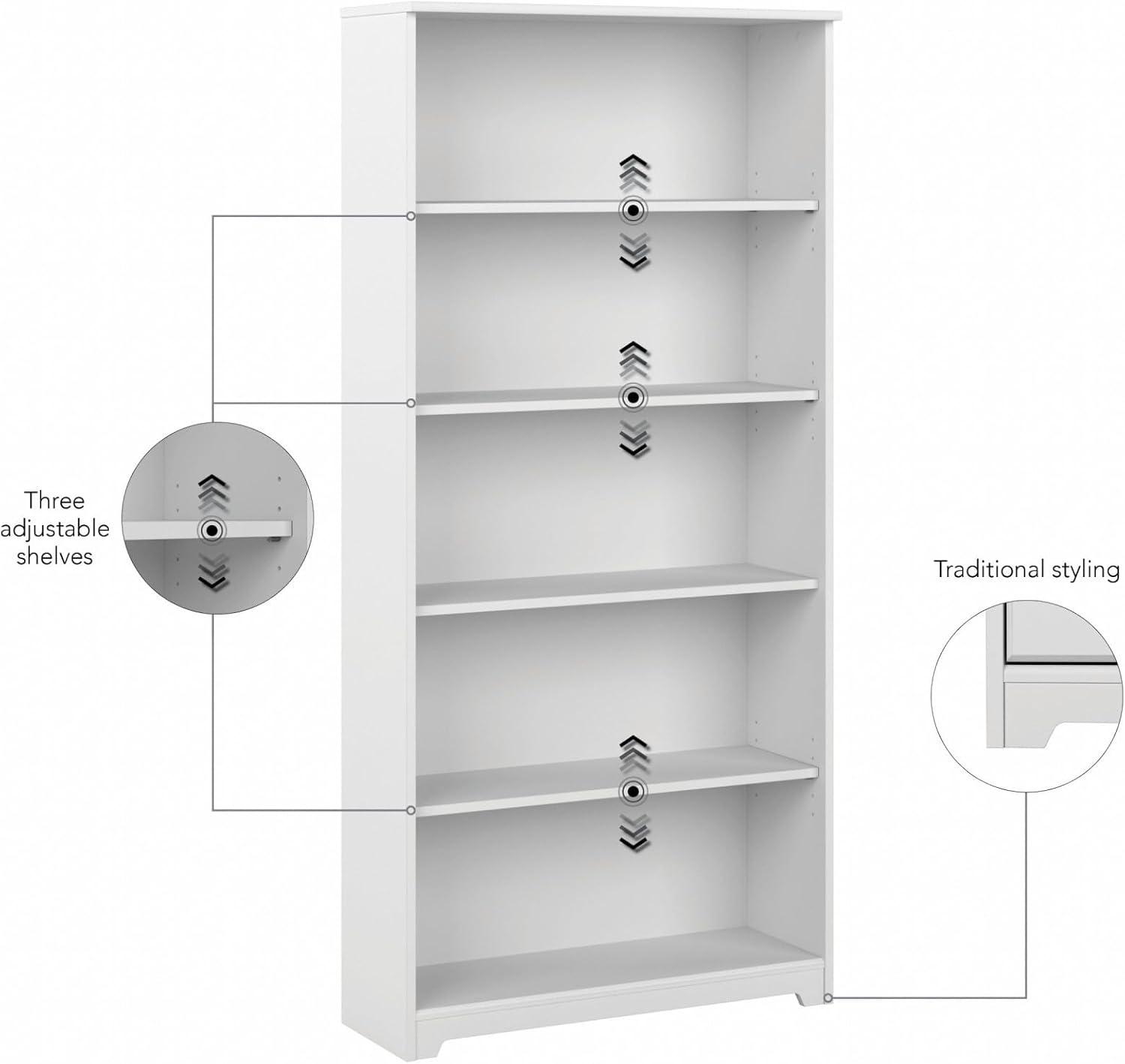 Bush Furniture Cabot 5-Shelf 66.3H Bookcase White WC31966