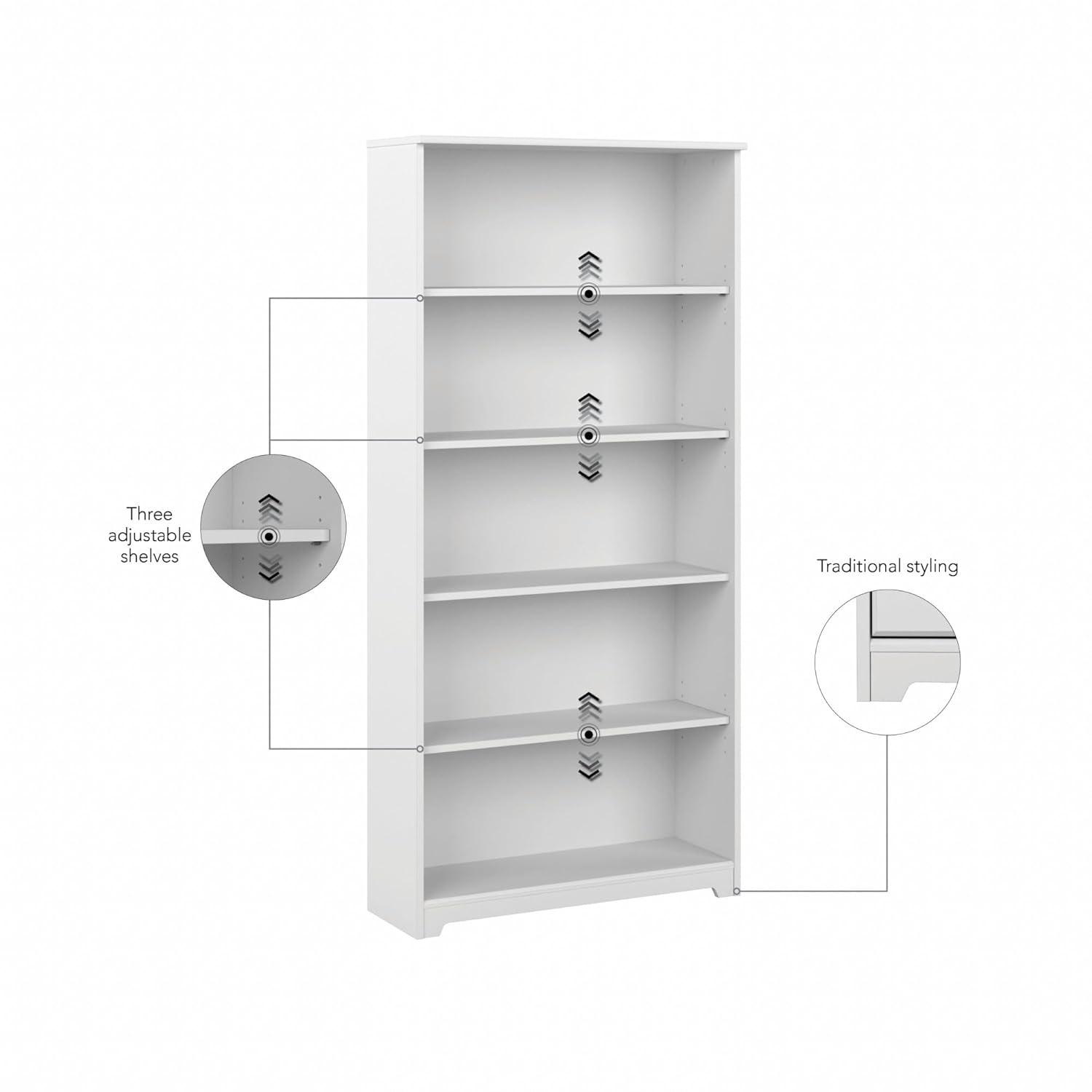Bush Furniture Cabot 5-Shelf 66.3H Bookcase White WC31966