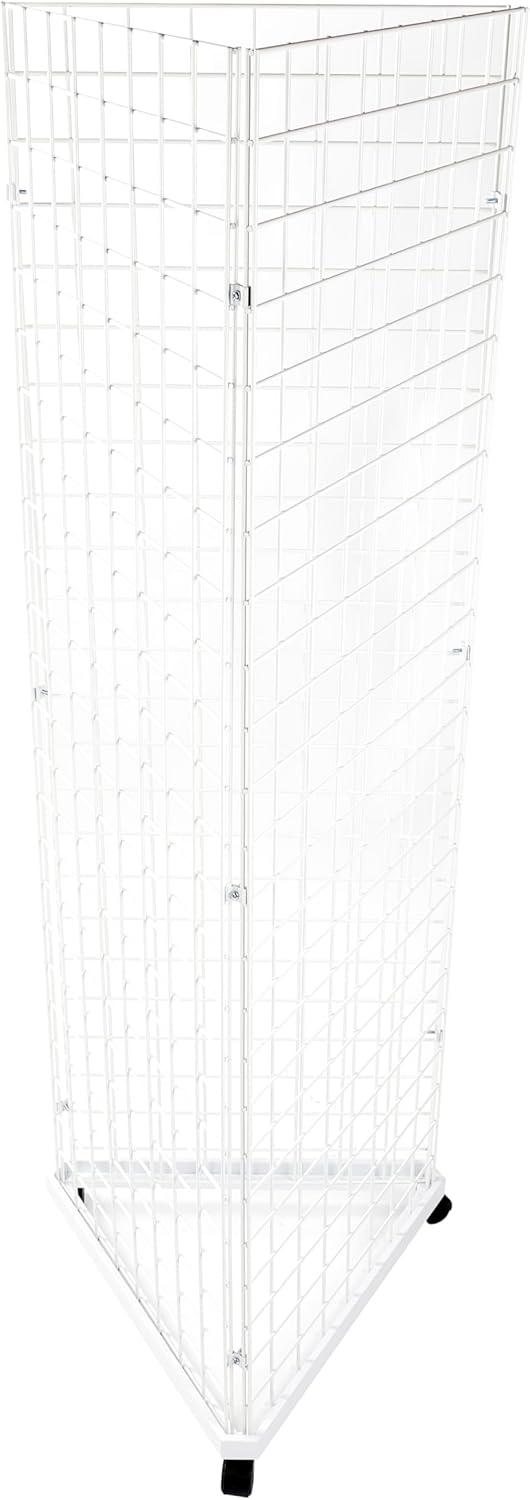 White Triangle Wire Grid Tower with Base and Casters - Grid Wall Retail Display Stand - Moveable and Space-Saving Wire Display Rack for Vendors - Ideal for Boutique  Thrift  Craft and Art Shows