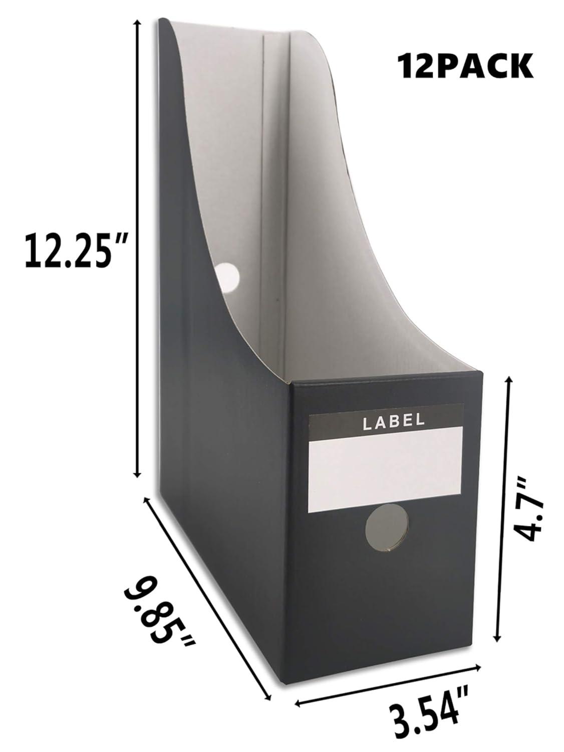 HUAPRINT Magazine File Holder(12 Pack,White)-Folder Holder,Desk File Organizer,Document Holder Box,Magazine Storage Box,With Labels