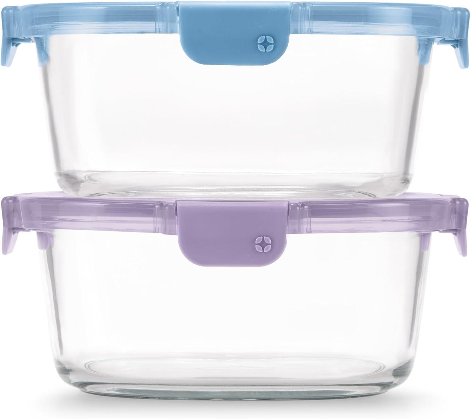 Ello 6pc Glass Condiment Color Lock Food Storage Container Set: Microwave & Oven Safe, Multicolored Lids