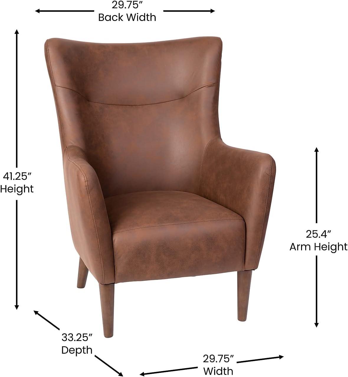 Sophisticated Dark Brown Faux Leather Wingback Accent Chair