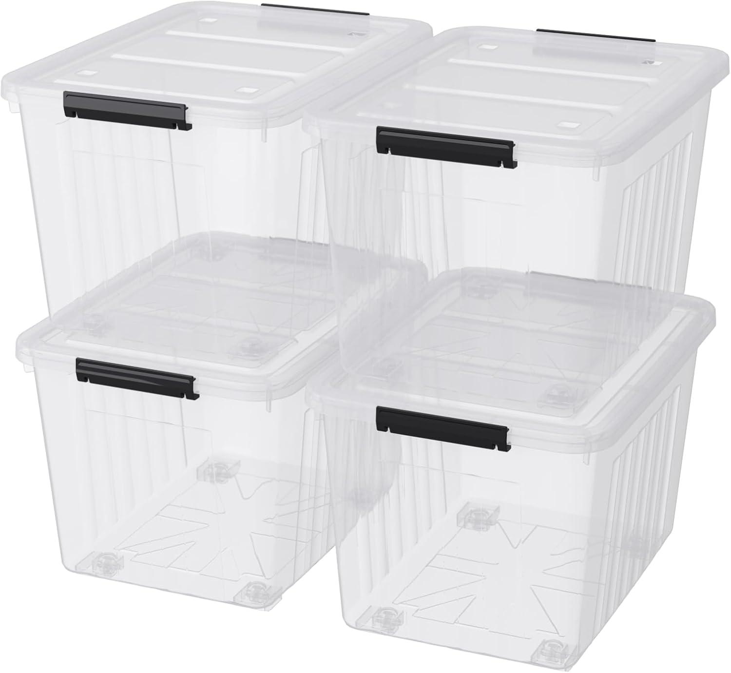 70 Quart Clear Plastic Stackable Storage Bins with Lids, 4 Pack