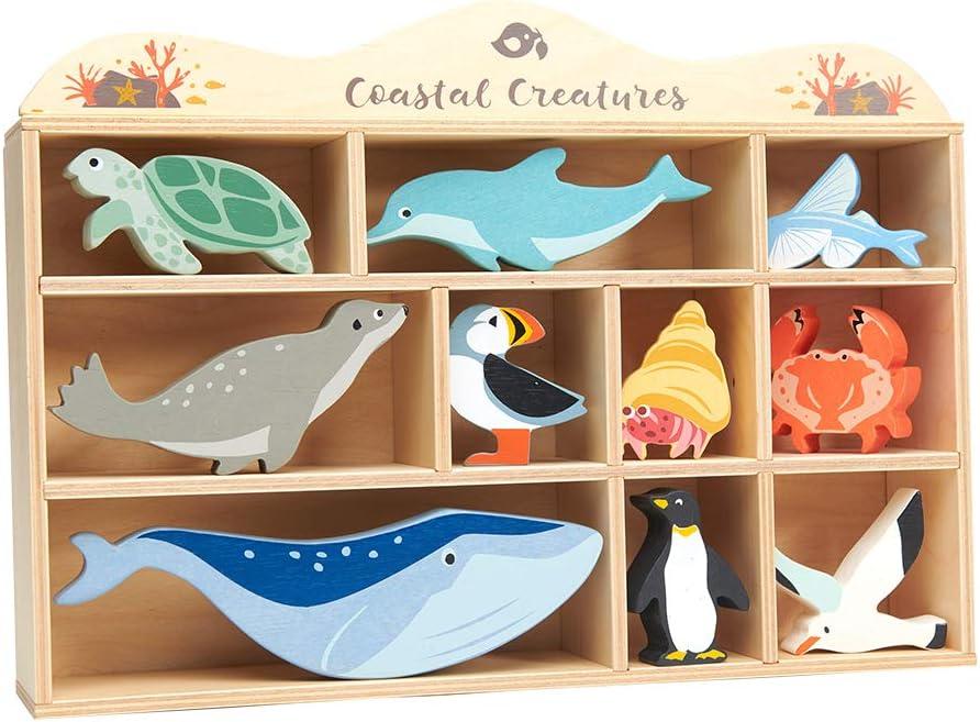 Wooden Coastal Sea Creatures Toy Set with Shelf