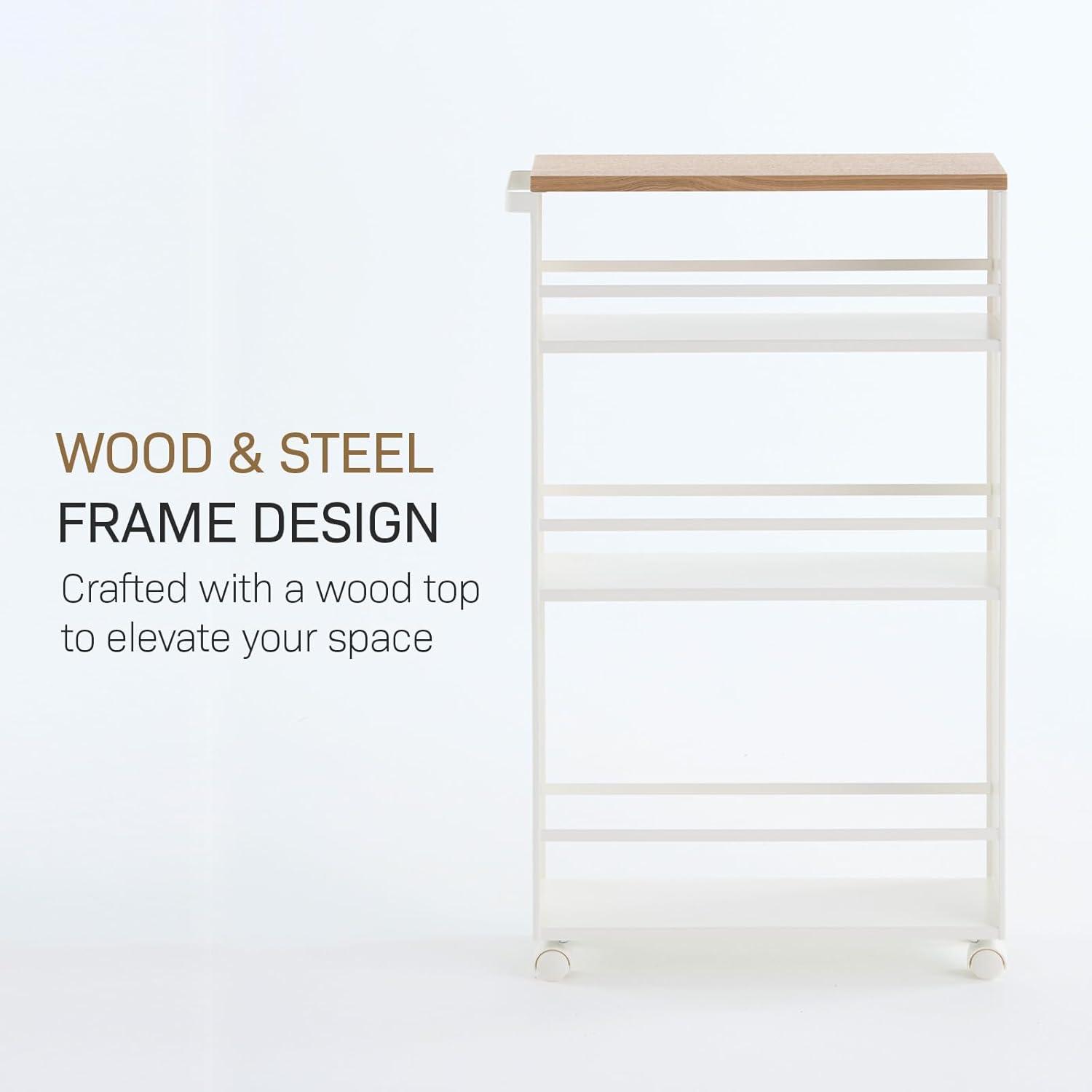Yamazaki Tower White Rolling Slim Storage Cart With Handle
