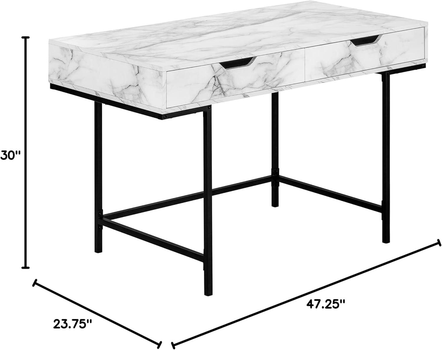 Computer Desk - 2 Storage Drawers / Recessed Metal Legs - 48"L - White Marble-Look / Black