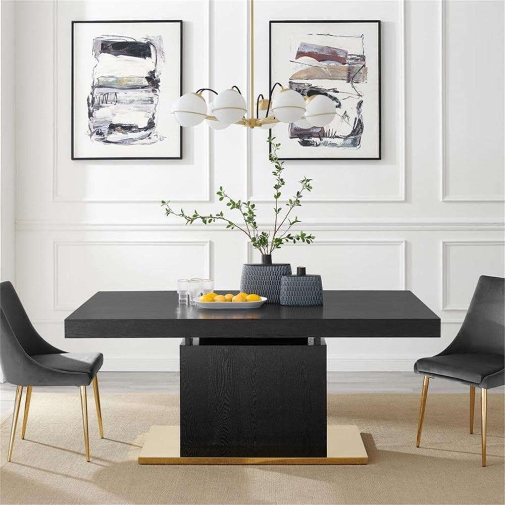 Modway Vector Expandable Modern Wood Dining Table in Walnut/Gold