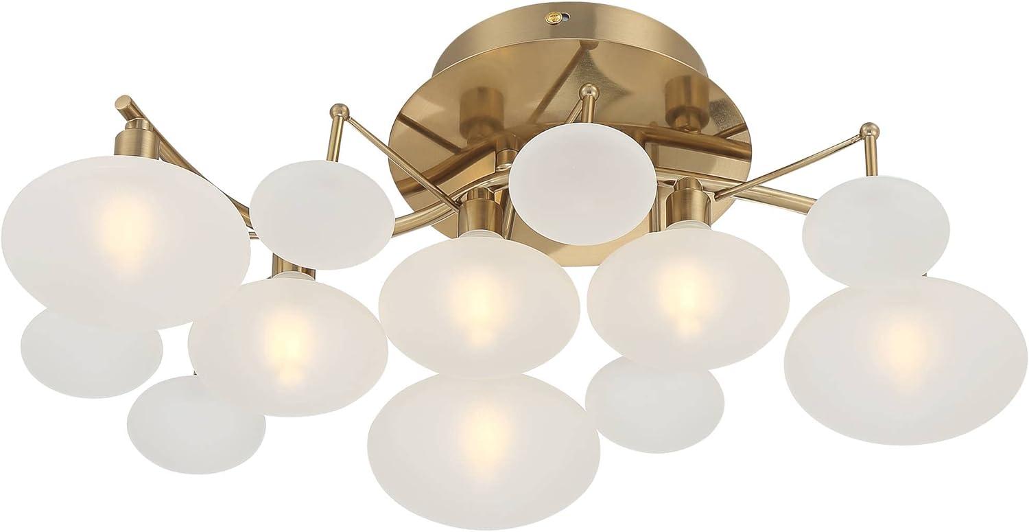 Possini Euro Design Modern Ceiling Light Semi Flush Mount Fixture 19 1/4" Wide Soft Gold 6-Light Opal Glass Shade Bedroom Kitchen