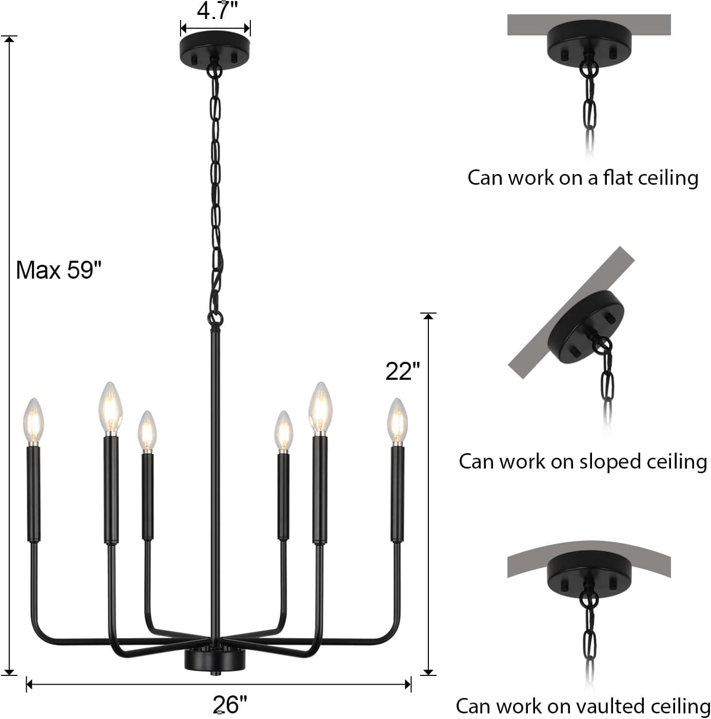 SineRise Black Chandelier, 6-Light Modern Farmhouse Chandelier, Candle Chandelier Light Fixtures, Rustic Industrial Chandelier for Entryway, Bedroom, Foyer and Living Room