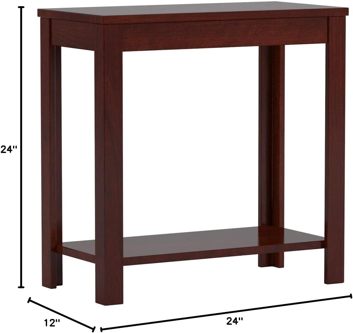 Crown Mark Pierce Chairside Table, rectangular brown, open shelf at bottom. Simple design for versatility. MDF construction