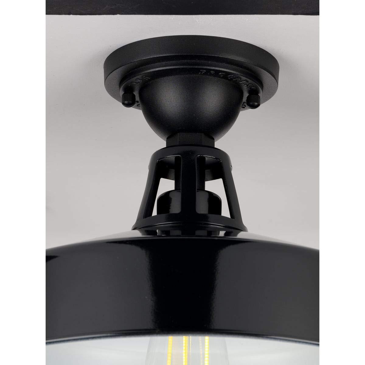Progress Lighting Cedar Springs 1-Light Ceiling Light, Black, White Shade