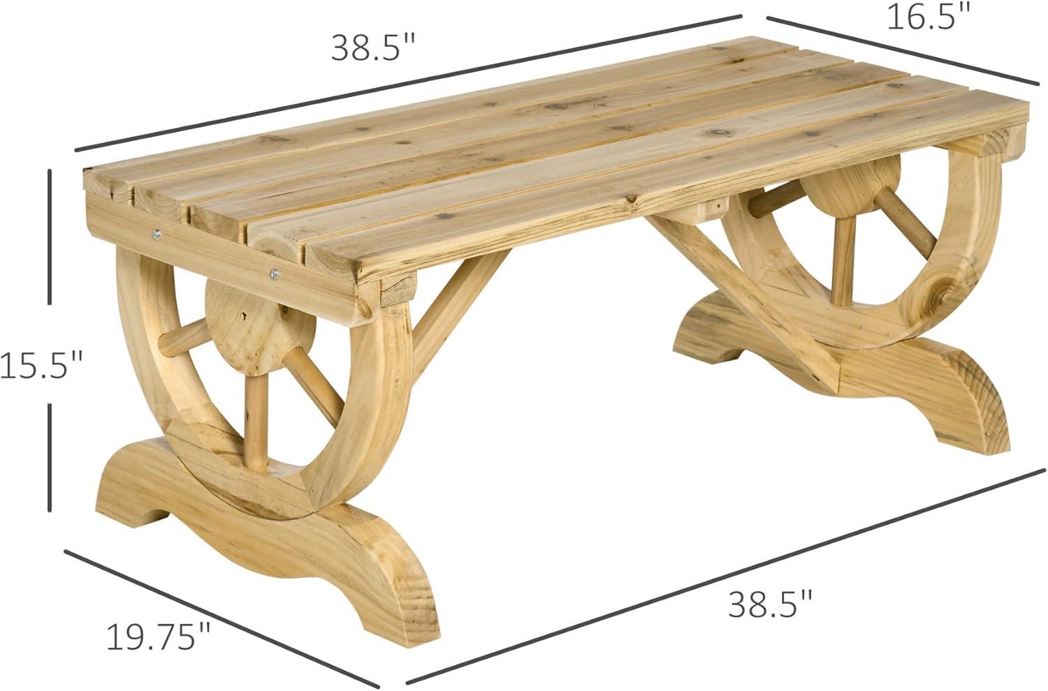 Outsunny 2-Person Wooden Garden Bench, Outdoor Wagon Wheel Porch Bench for Backyard Garden, Support 550 LBS, Rustic Country Style, Brown