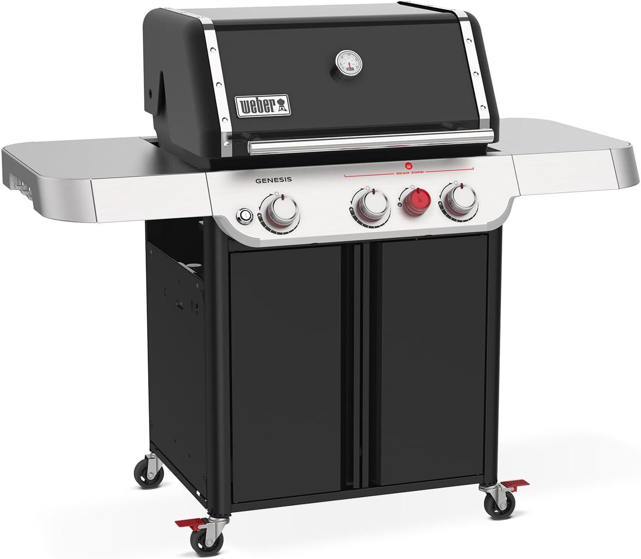 Weber Genesis E-325 3-Burner Silver Propane Gas Grill with Side Tables and Thermometer