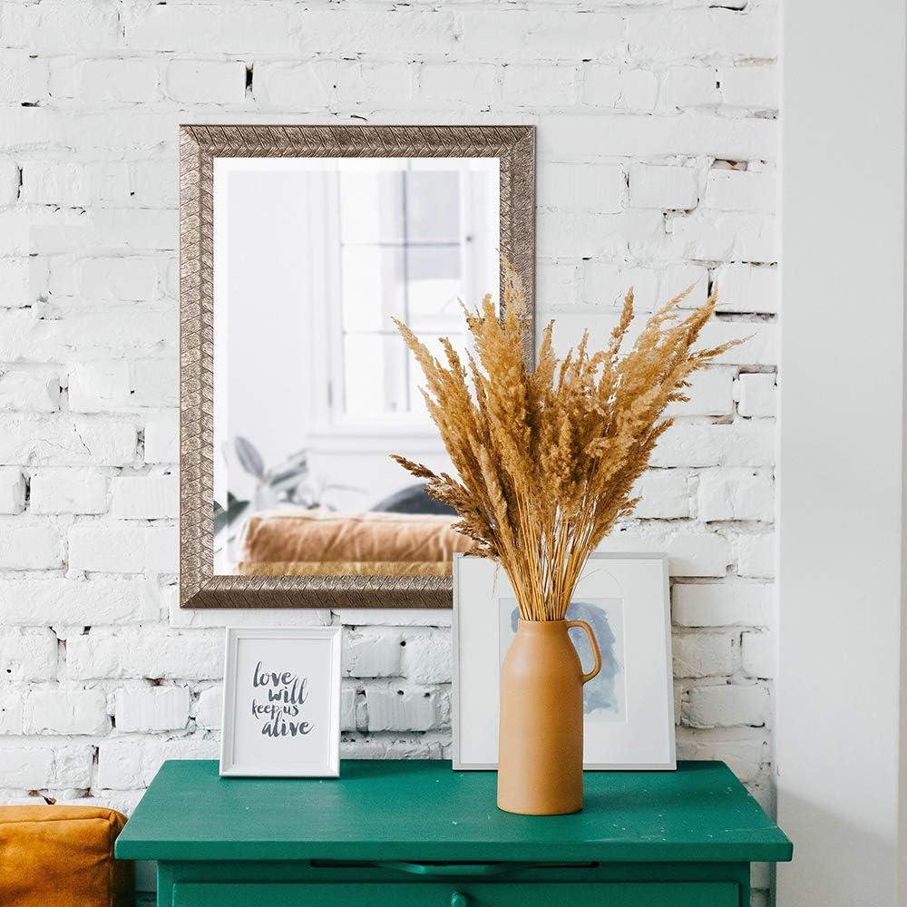 Transitional Braided Wood Frame Rectangular Mirror in Textured Silver Leaf