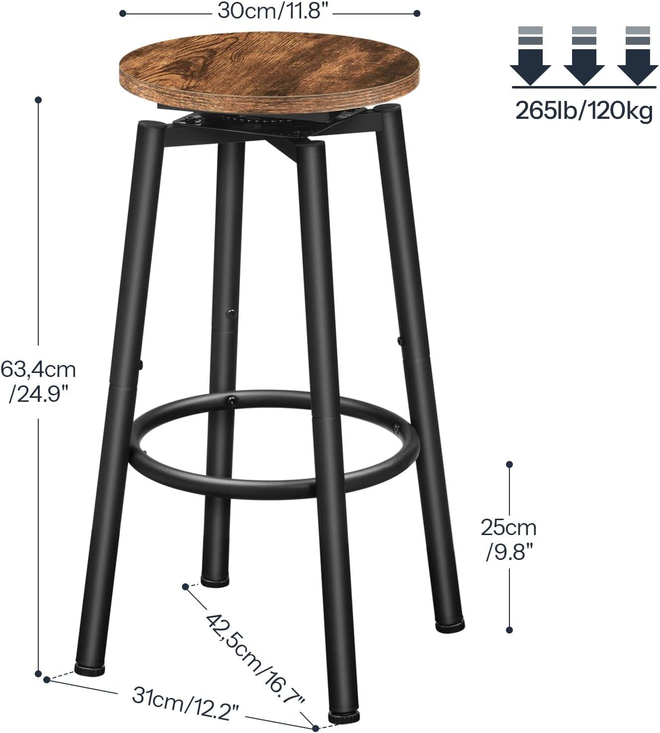 Rustic Brown and Black Solid Wood Round Bar Stools, Set of 2