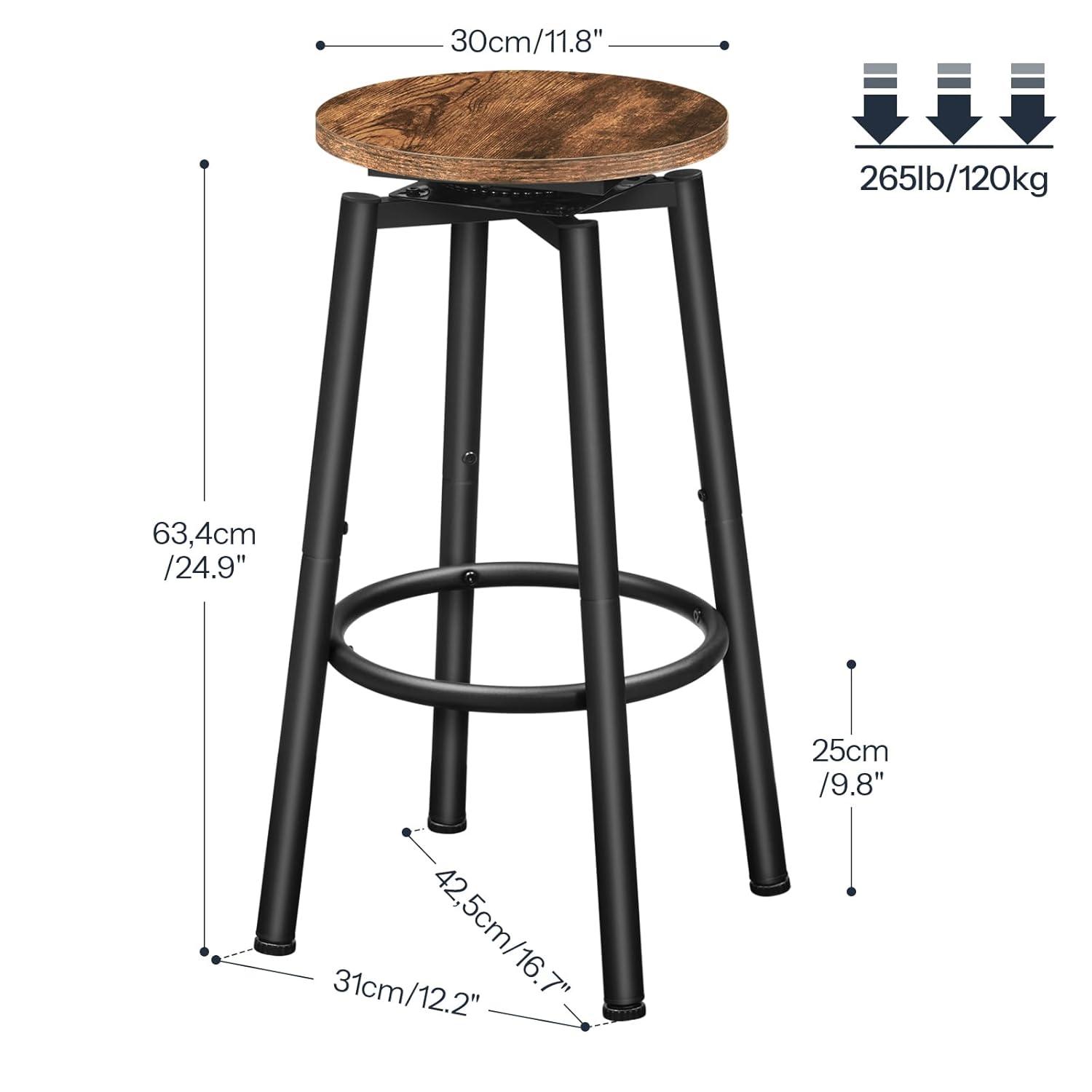 HOOBRO Bar Stools, Swivel Bar Stools Set of 2, 24.9" Round Bar Chairs, Backless Modern Breakfast Chairs, with Adjustable Feet, for Kitchen Islands, Bar, Cafe, Rustic Brown and Black BF24BY01