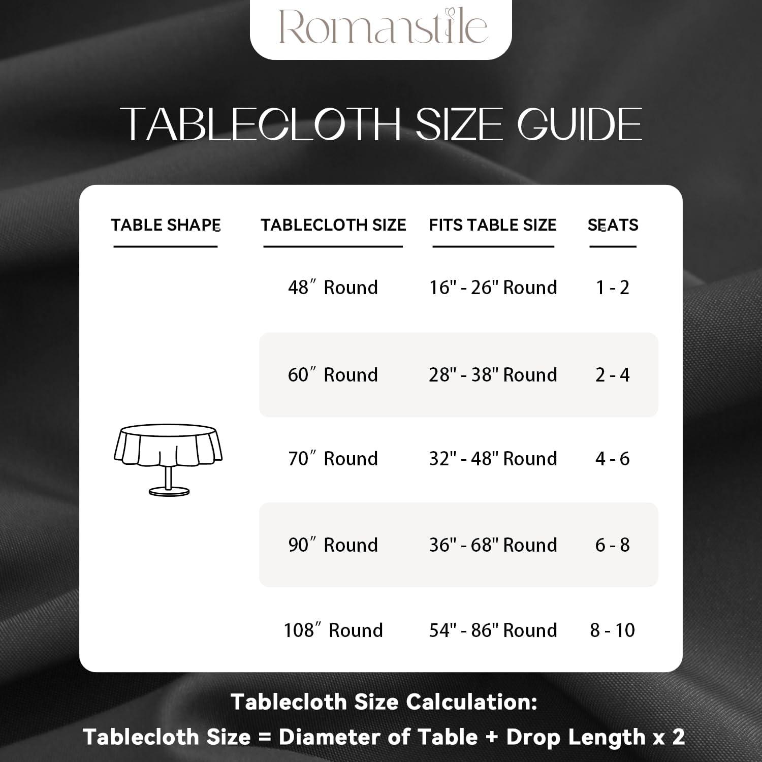 Romanstile Round Tablecloth 60inch Black Polyester Table Cloths Wrinkle Resistant Washable Fabric Table Cover for Wedding Party Restaurant Buffet Table