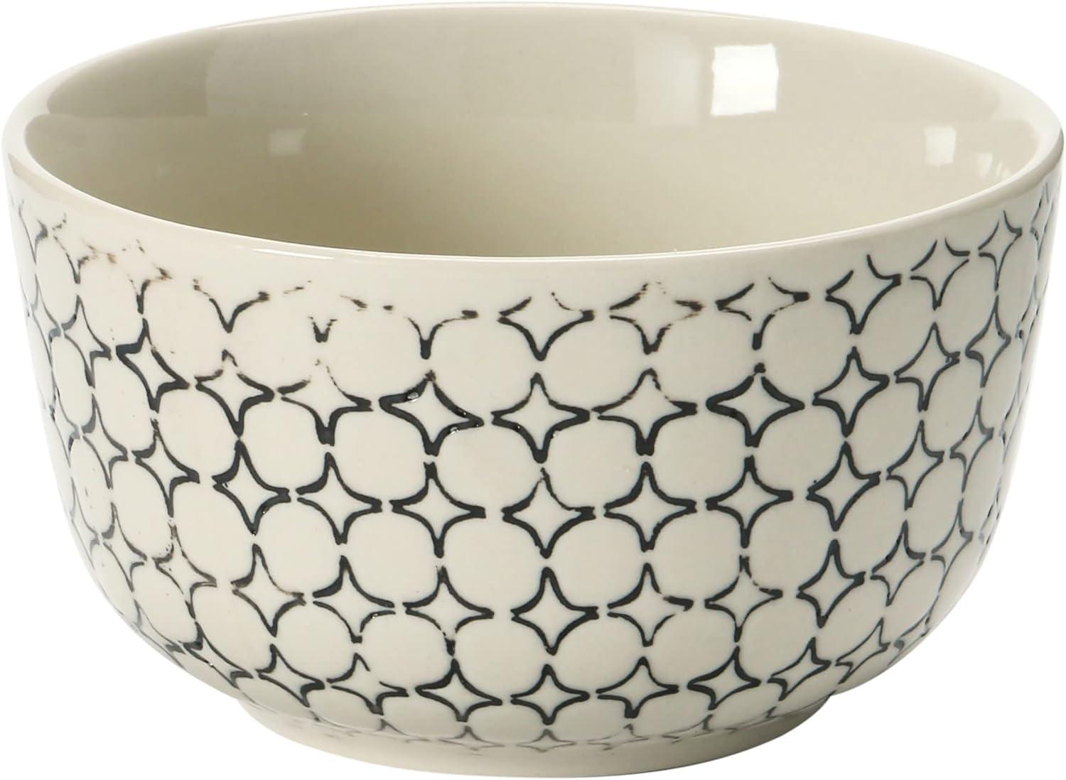 Creative Co-Op Hand-Stamped Stoneware Bowl with Embossed Pattern, Black and Cream Color, 4 Styles