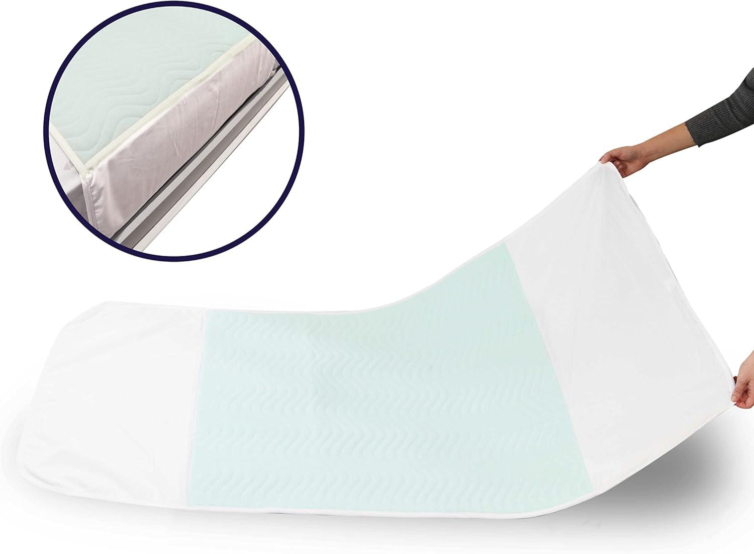 Waterproof Light Green Polyester Bed Pad with Tucks