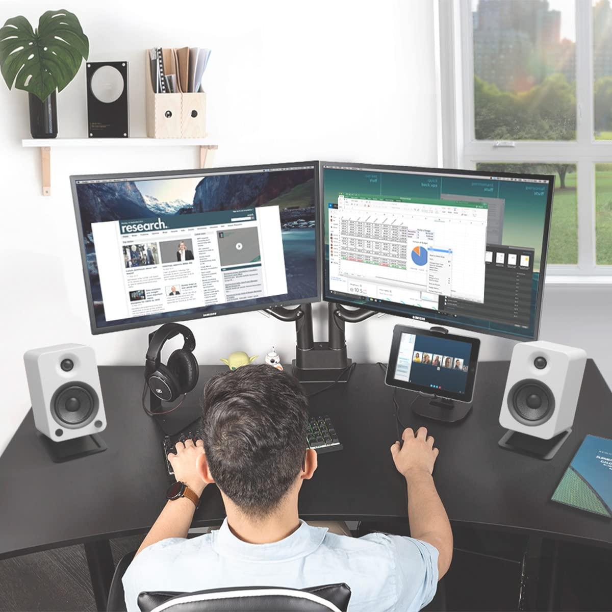 Black Aluminum Dual Monitor Desktop Mount with 360° Rotation