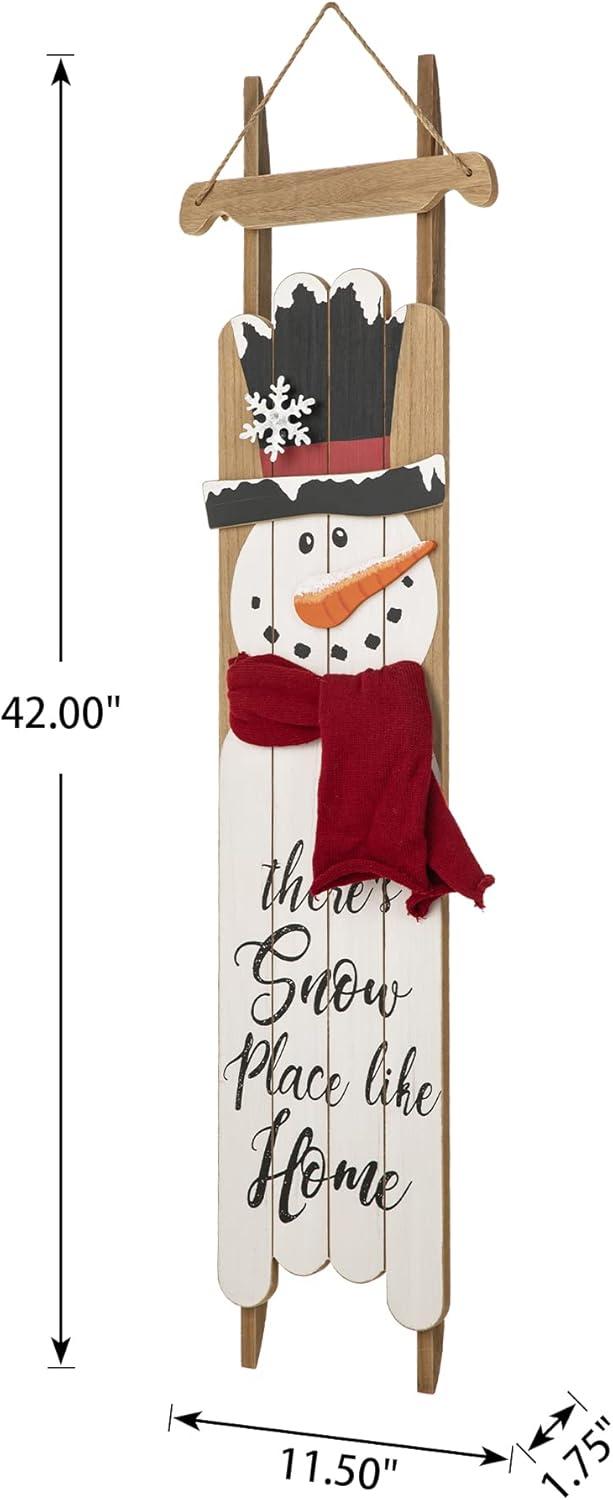 Glitzhome Wooden Welcome Sign for Front Door Porch Farmhouse Christmas Wall Hanging Snowman Sign Primitive Porch Sign for Christmas Festivals, 42”H