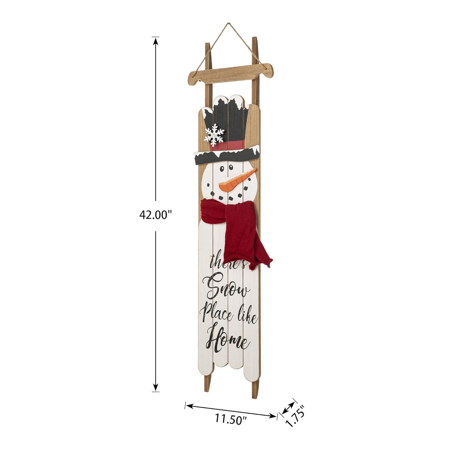Glitzhome Wooden Welcome Sign for Front Door Porch Farmhouse Christmas Wall Hanging Snowman Sign Primitive Porch Sign for Christmas Festivals, 42”H