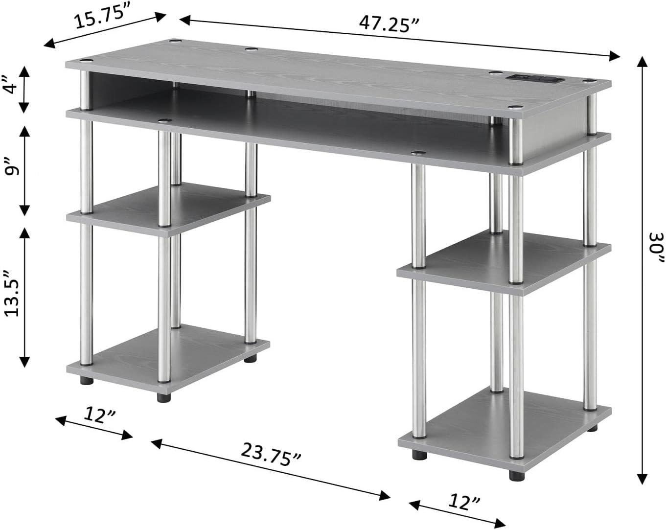 Adult, Designs2Go No Tools 30 inches Tall Student Desk w/ Charging Station and Shelves, Gray