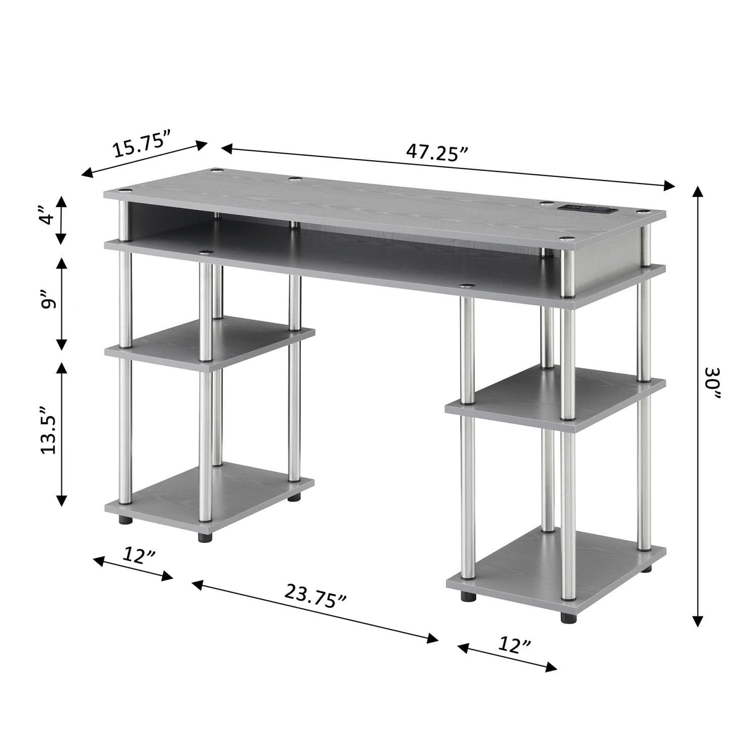 Adult, Designs2Go No Tools 30 inches Tall Student Desk w/ Charging Station and Shelves, Gray