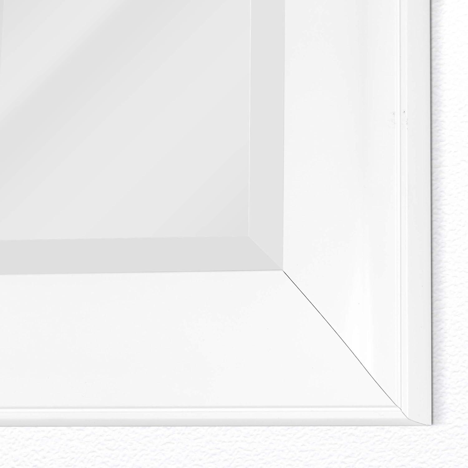 Head West Contemporary Glossy White Framed Beveled Accent Wall Vanity Mirror - 27.5 x 33.5