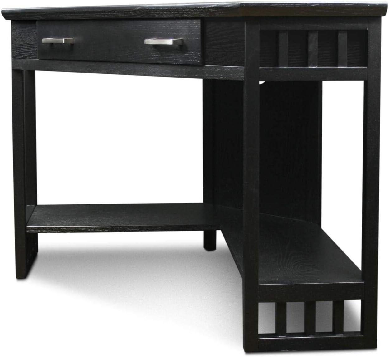 Elegant Black Oak Corner Writing Desk with Drawer and Keyboard Tray