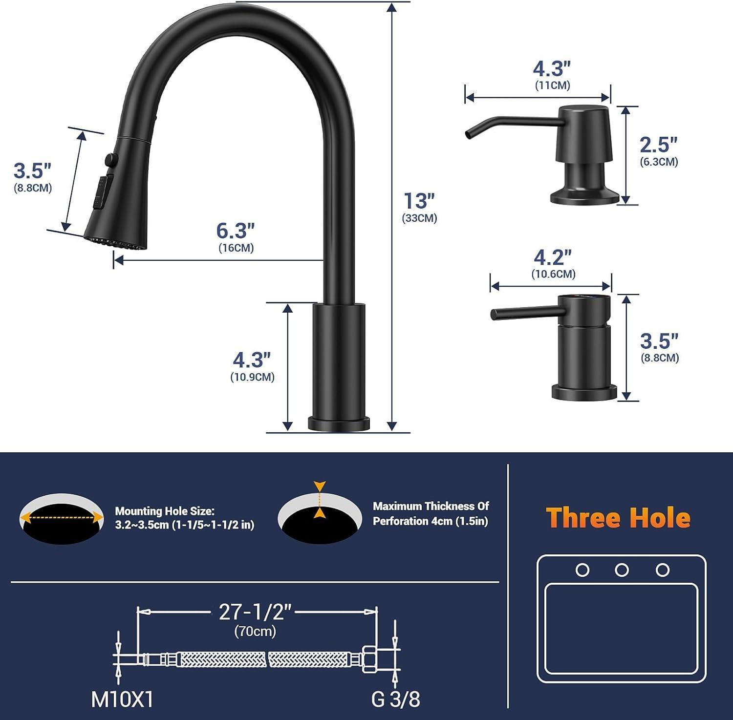 Black Kitchen Faucets With Soap Dispenser, Kitchen Faucet With Pull Down Sprayer