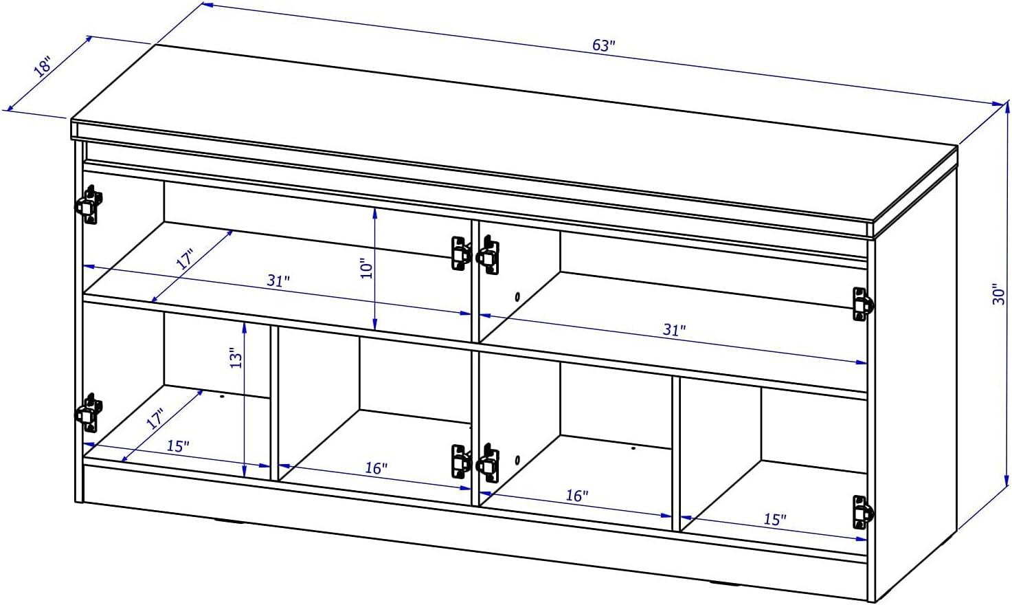 Viennese Off-White Mirrored 63" Buffet Cabinet with 6 Shelves