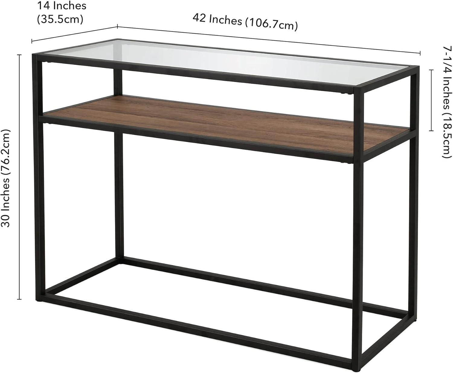 Addison Blackened Bronze 42" Glass Top Console Table with Oak Shelf